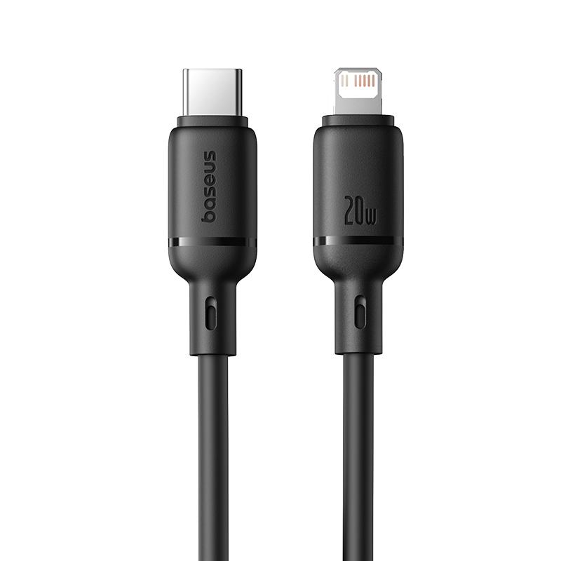 BASEUS Кабел Type-C - Lightning, 1м, 20W, Silky Series /черен/ - P10377700113-00