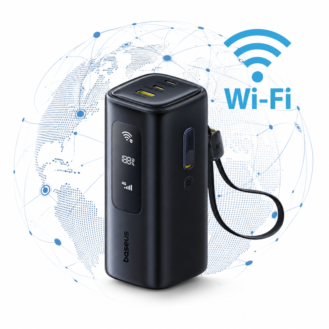 BASEUS Преносим Wi-Fi Рутер с eSIM + Power Bank 20000 mAh 67W, EnerGeek GX11 MiFi /черен/ - E0025701