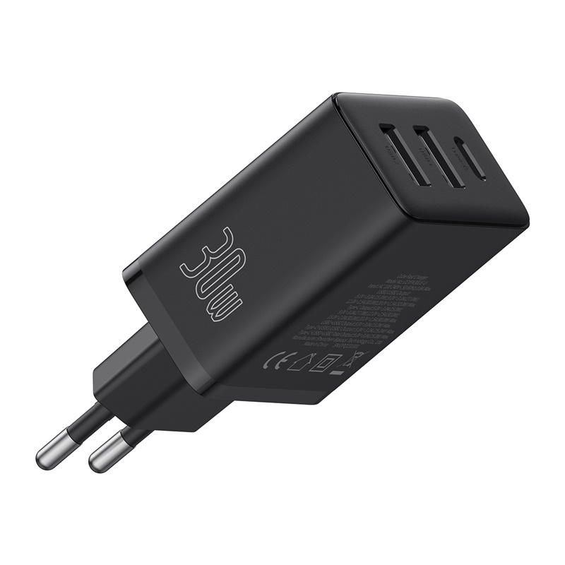 BASEUS 220V 30W, 2xUSB-A + USB-C, Cube /черен/ - P10111402113-00