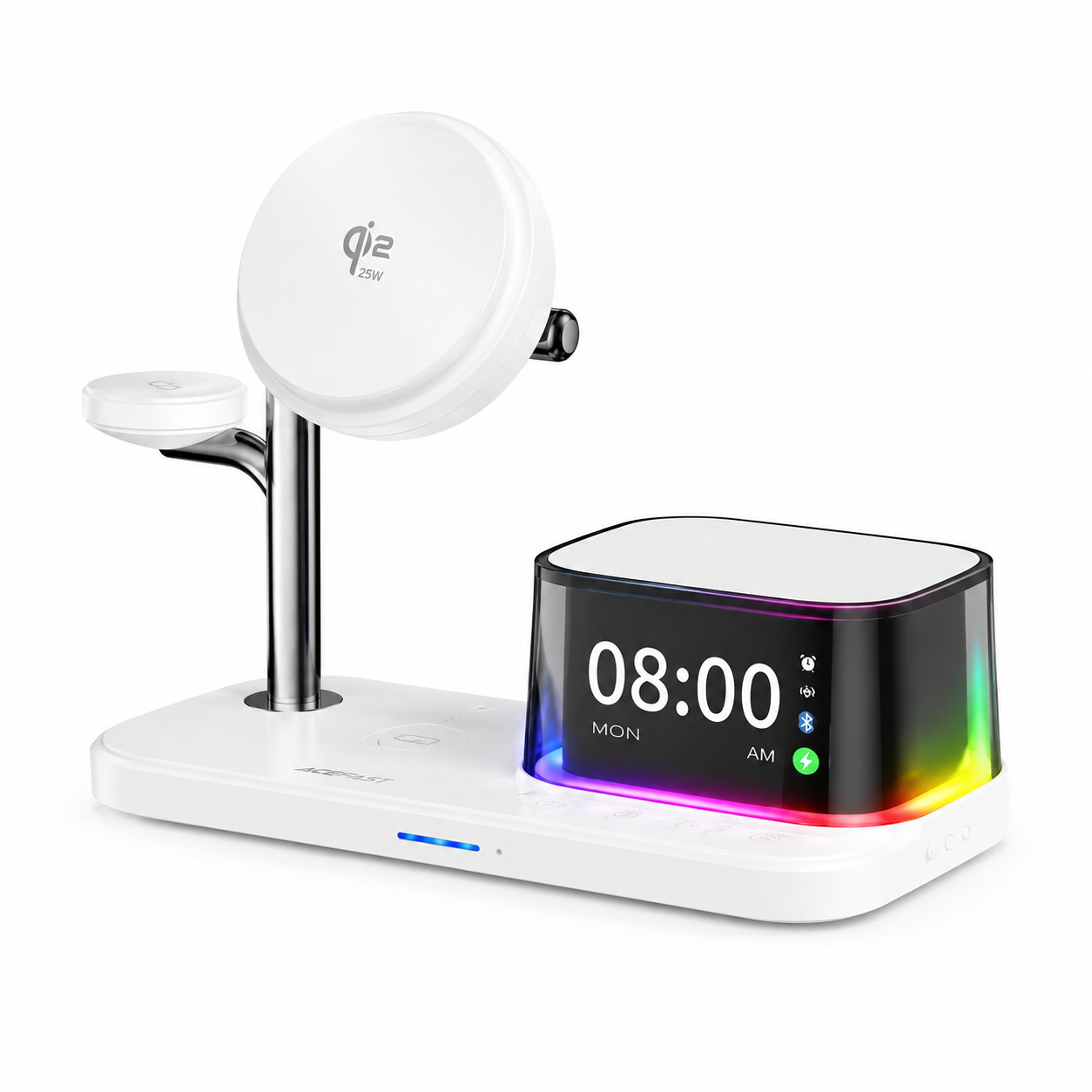 XO Холдер 25W, 3 в 1 Chargng station Magnetic +Speaker +Light +Clock /бял/ - CX045