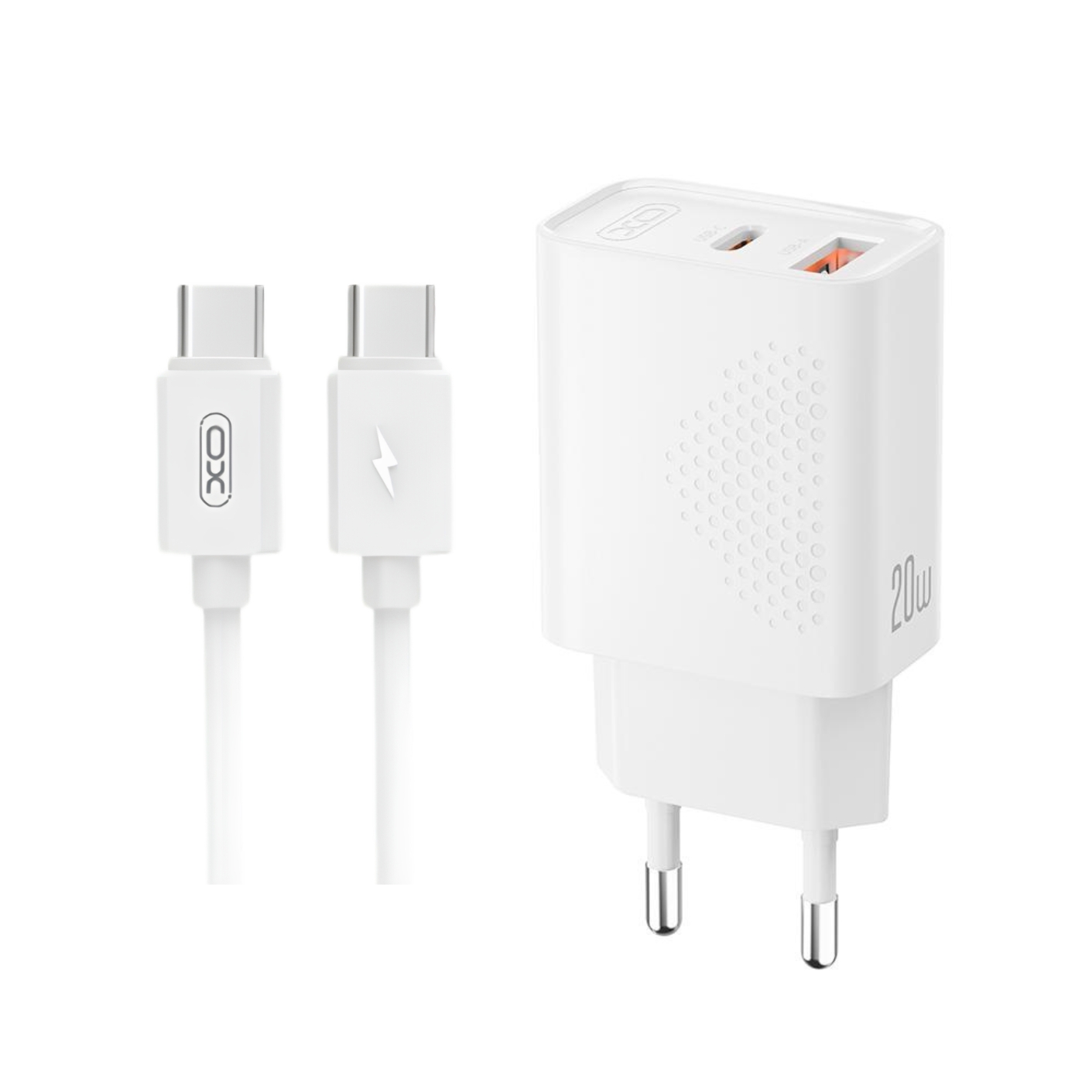 XO 220V 20W, USB-C + USB-A, кабел Type-C - Type-C /бял/ - L161