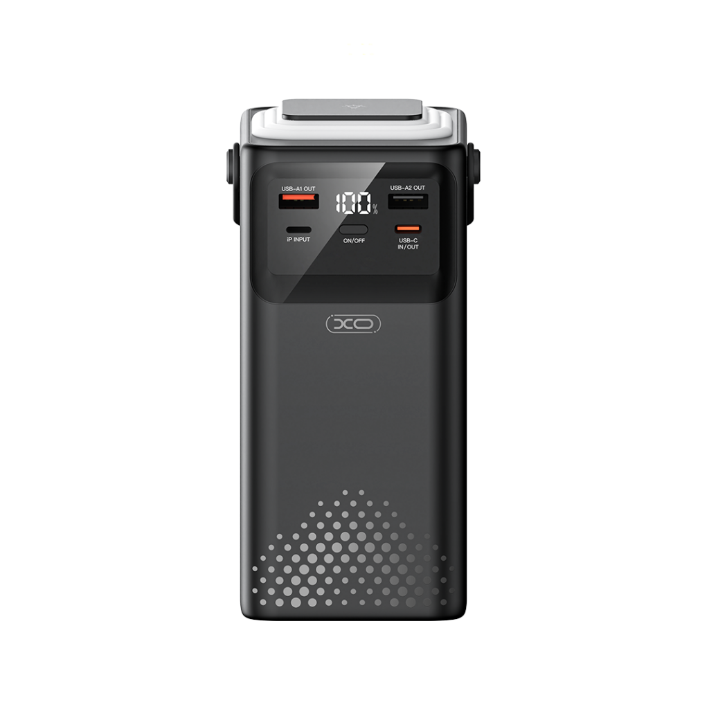 XO Power Bank 50000 mAh, 22.5W + 4 вградени кабела + фенер /черен/ - PR286