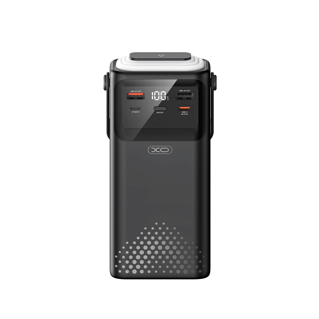 XO Power Bank 30000 mAh, 22.5W + 4 вградени кабела + фенер /черен/ - PR285