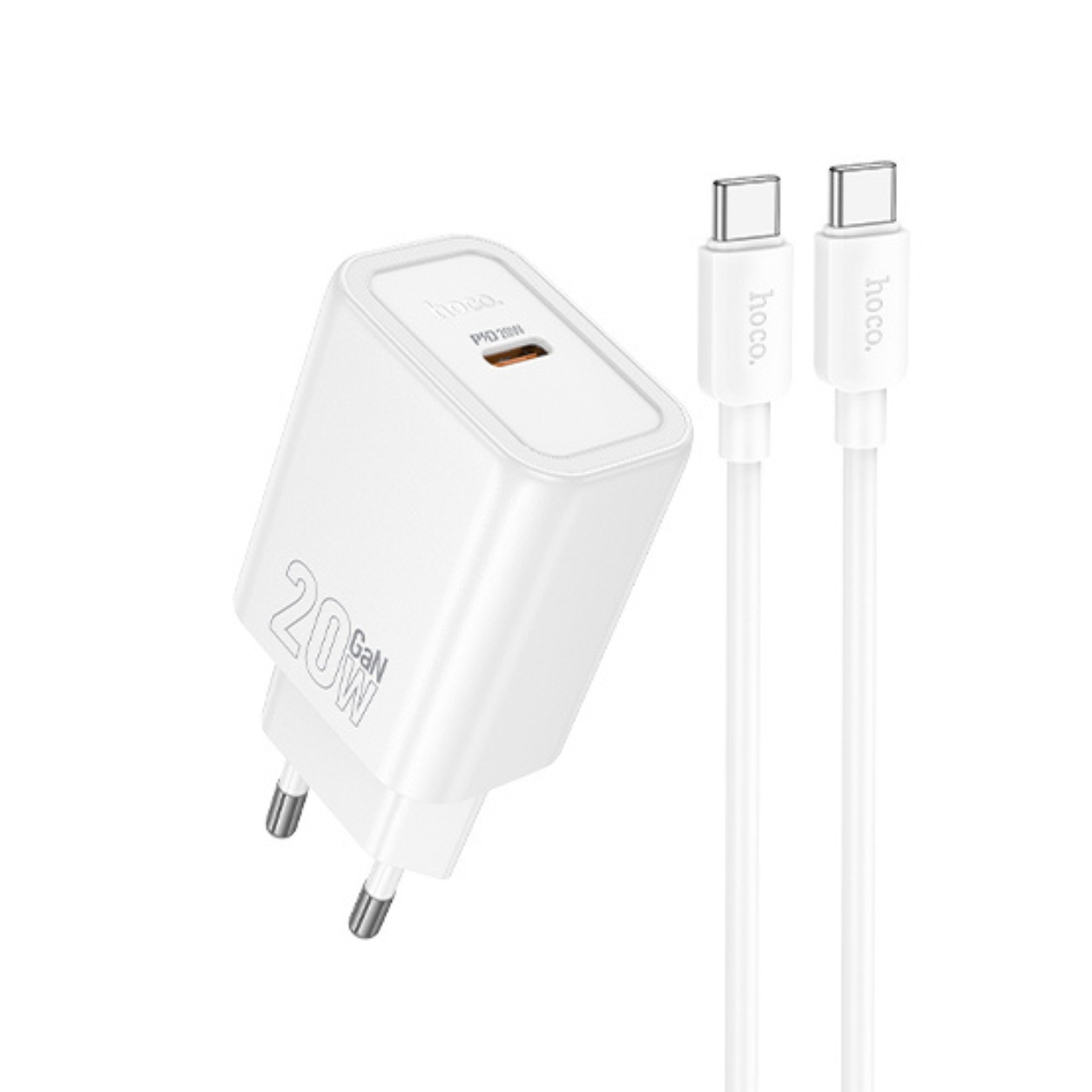 HOCO 220V 20W, USB-C + кабел Type-C - Type-C, Gentle /бял/ - N60