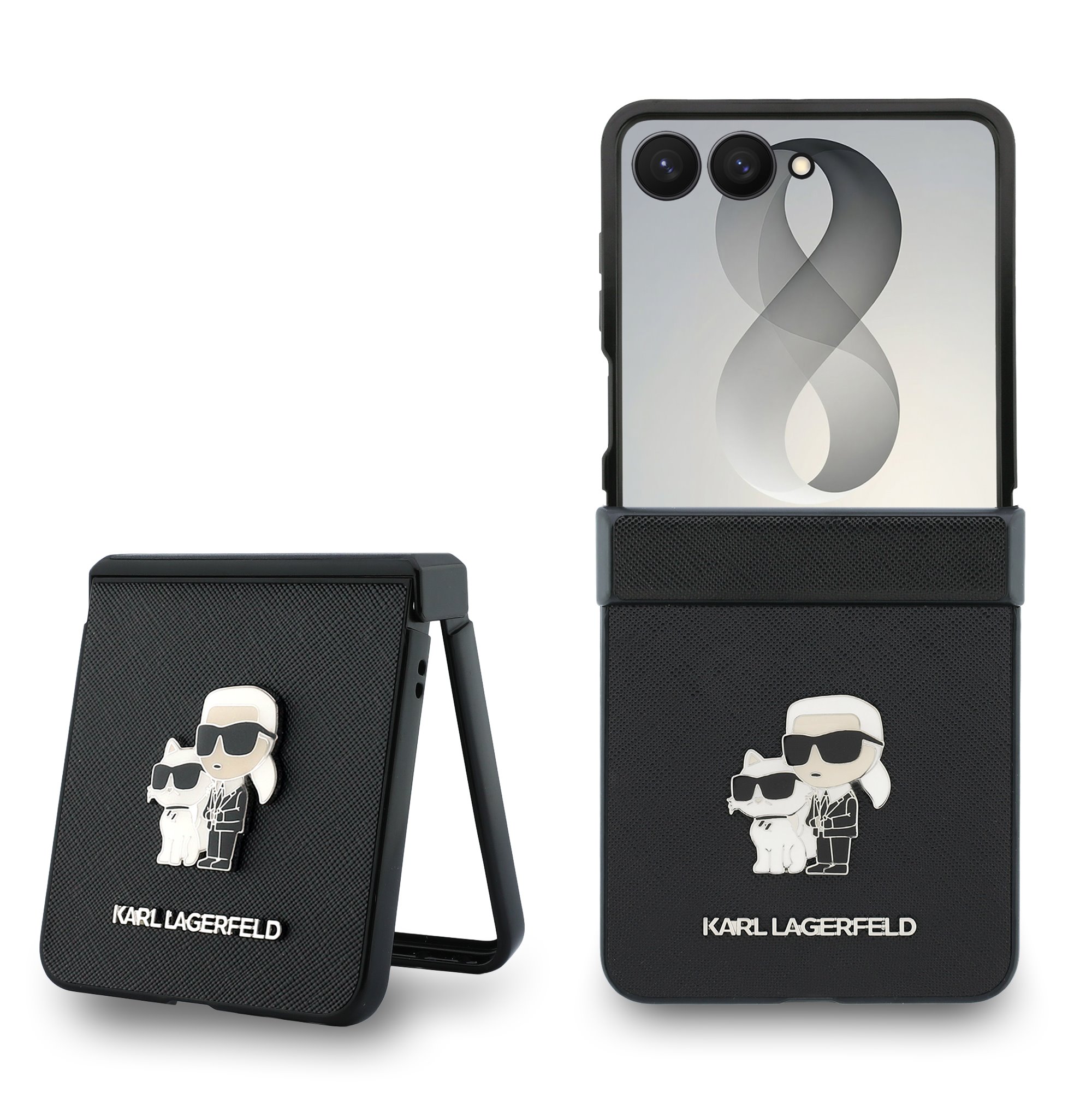 Karl Lagerfeld Калъф Samsung Z Flip 8, PU Saffiano Karl and Choupette, черен - KLHCZF8SAPKCNPK