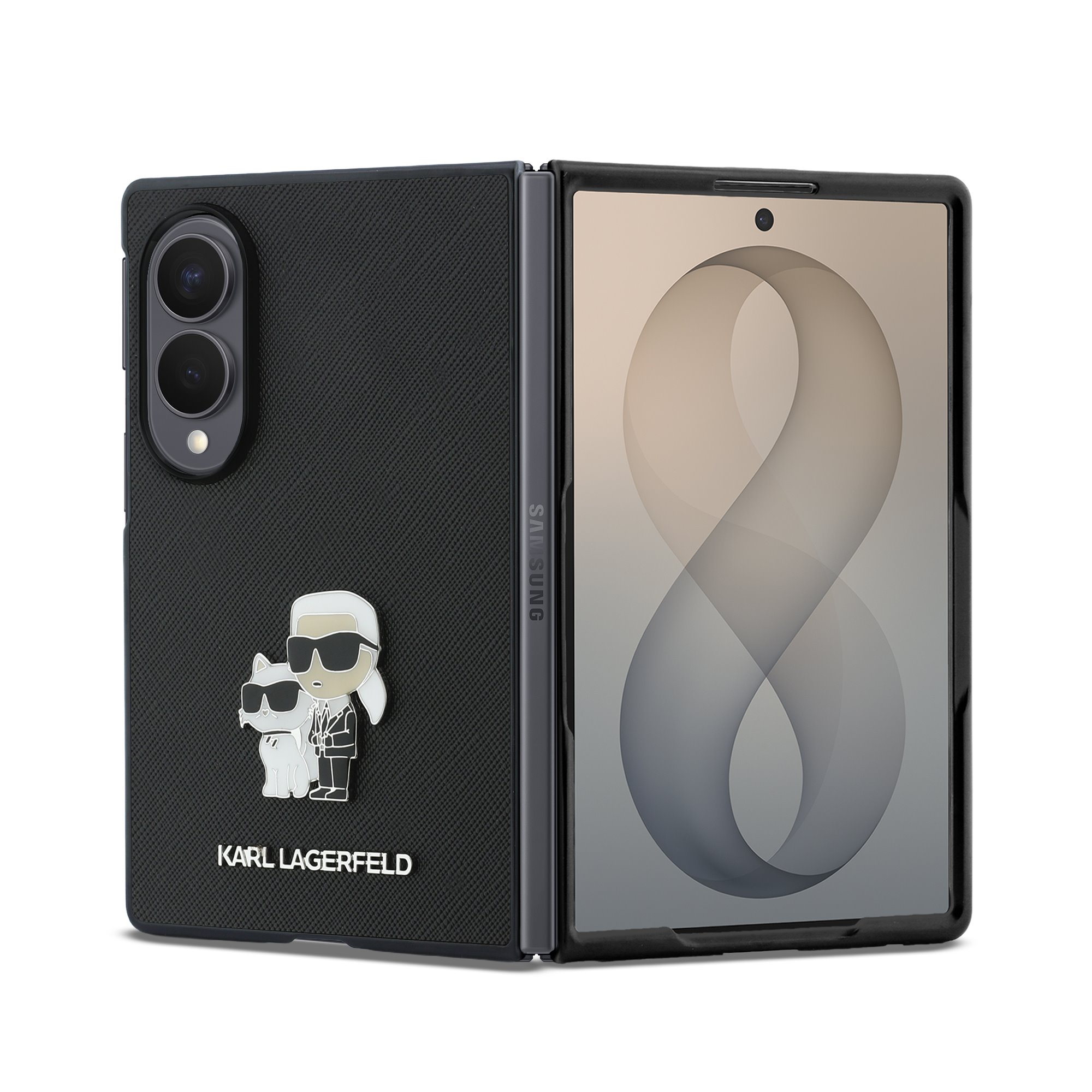 Karl Lagerfeld Калъф Samsung Z Fold 8, PU Saffiano Karl and Choupette, черен - KLHCZFW8SAPKCNPK