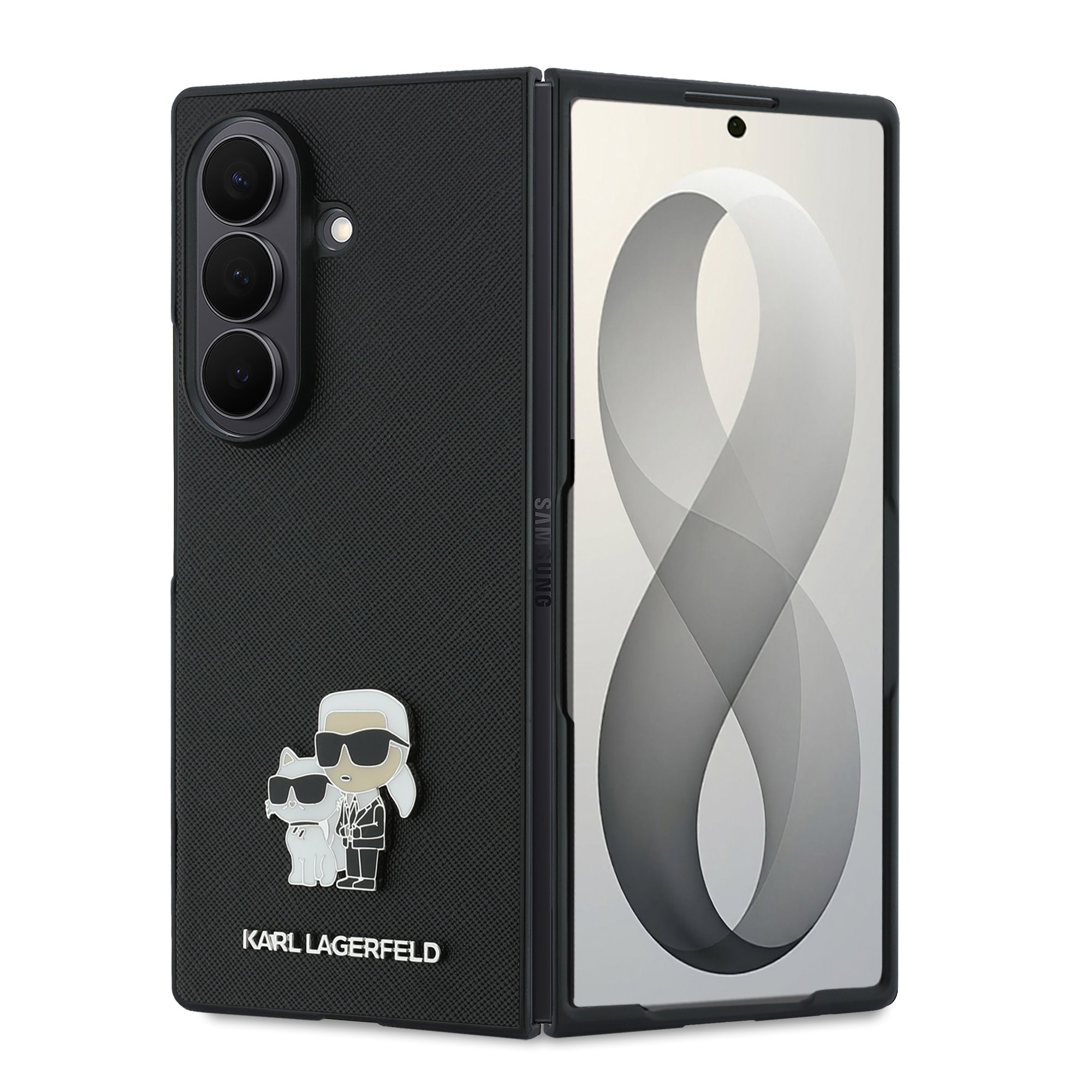 Karl Lagerfeld Калъф Samsung Z Fold 8 Ultra, PU Saffiano Karl and Choupette, черен - KLHCZFD8SAPKCNPK