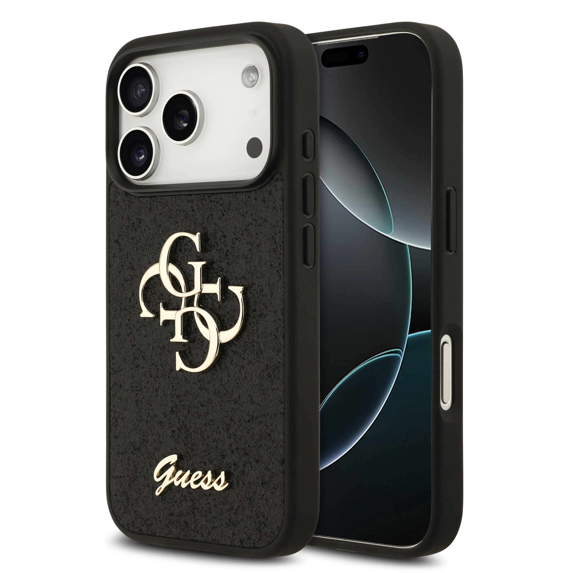 GUESS Калъф Apple iPhone 18 Pro, PU Fixed Glitter 4G Metal Logo, черен - GUHCP18LHG4SGK