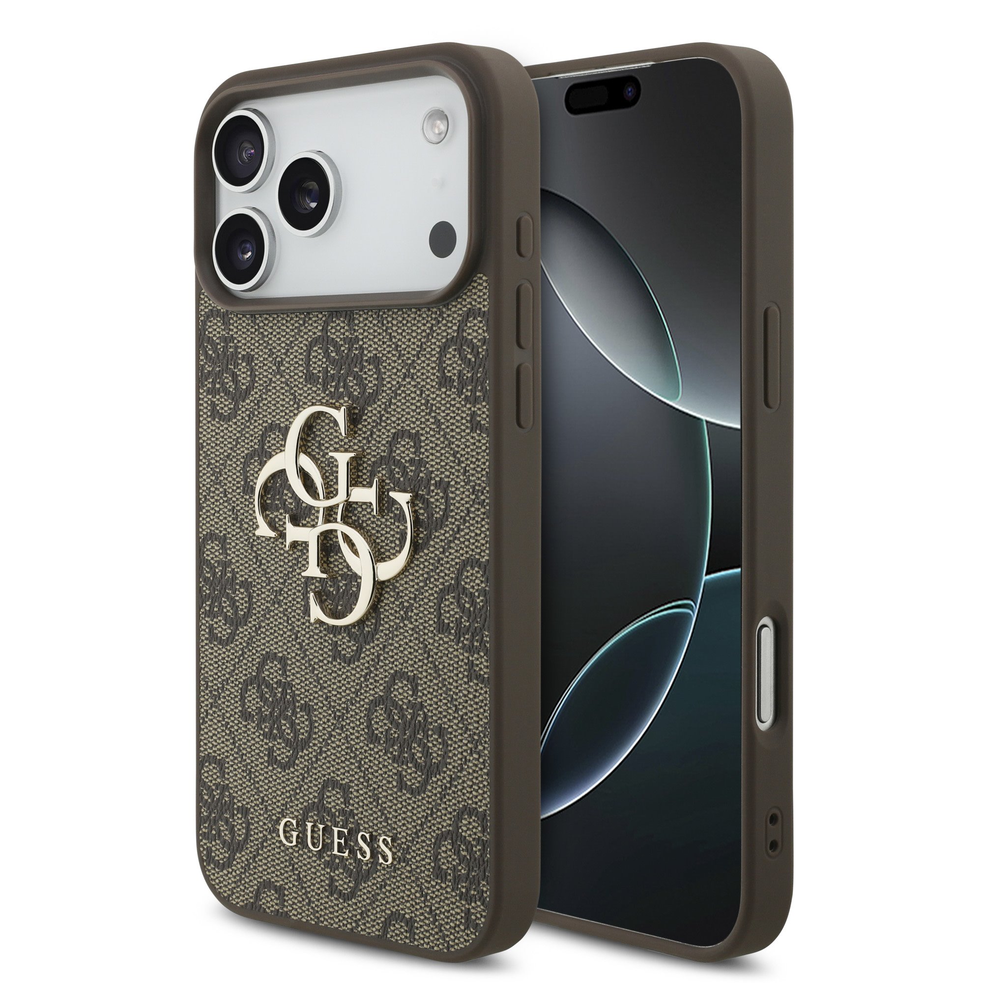 GUESS Калъф Apple iPhone 18 Pro, PU 4G Metal Logo, кафяв - GUHCP18L4GMGBR