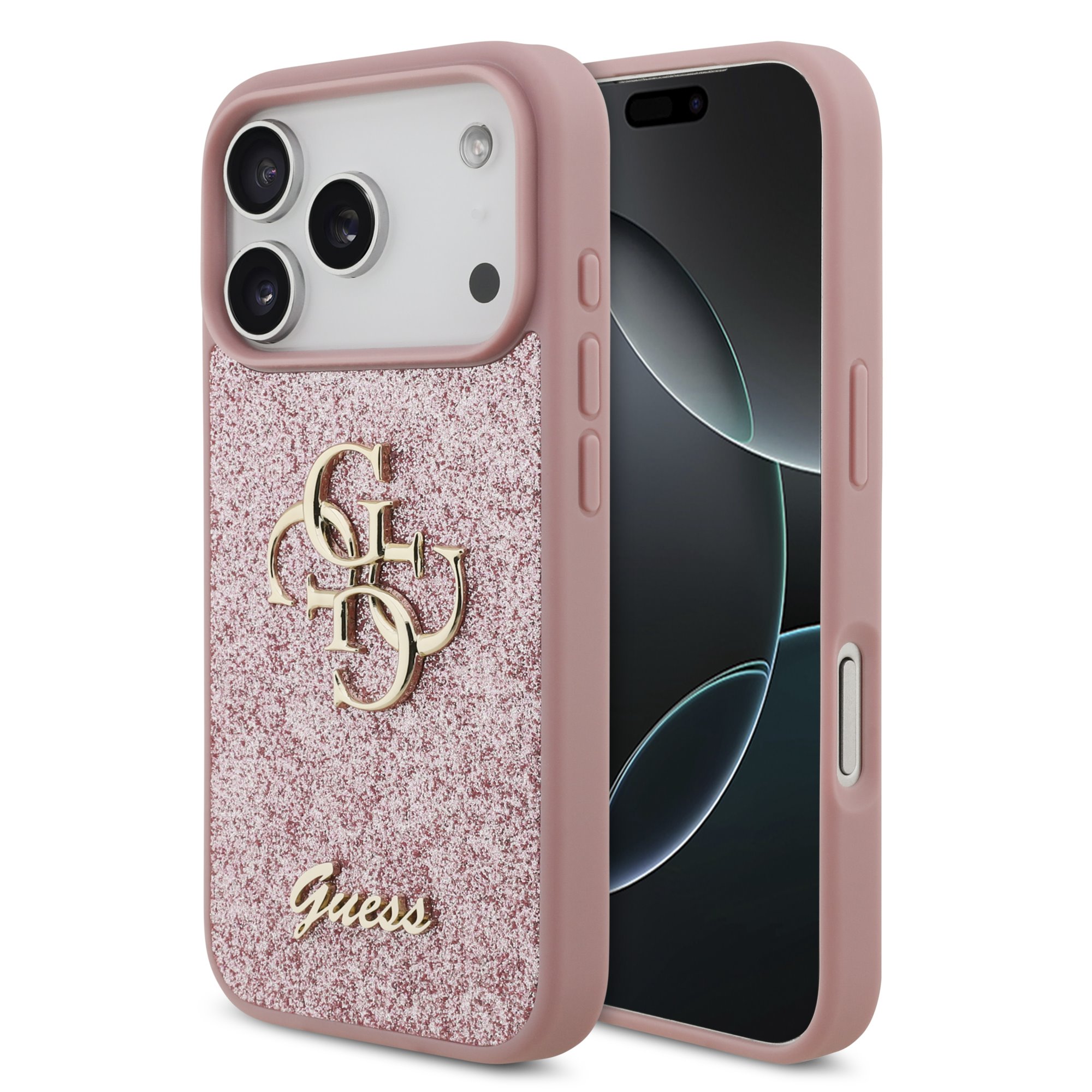 GUESS Калъф Apple iPhone 18 Pro, PU Fixed Glitter 4G Metal Logo, розов - GUHCP18LHG4SGP