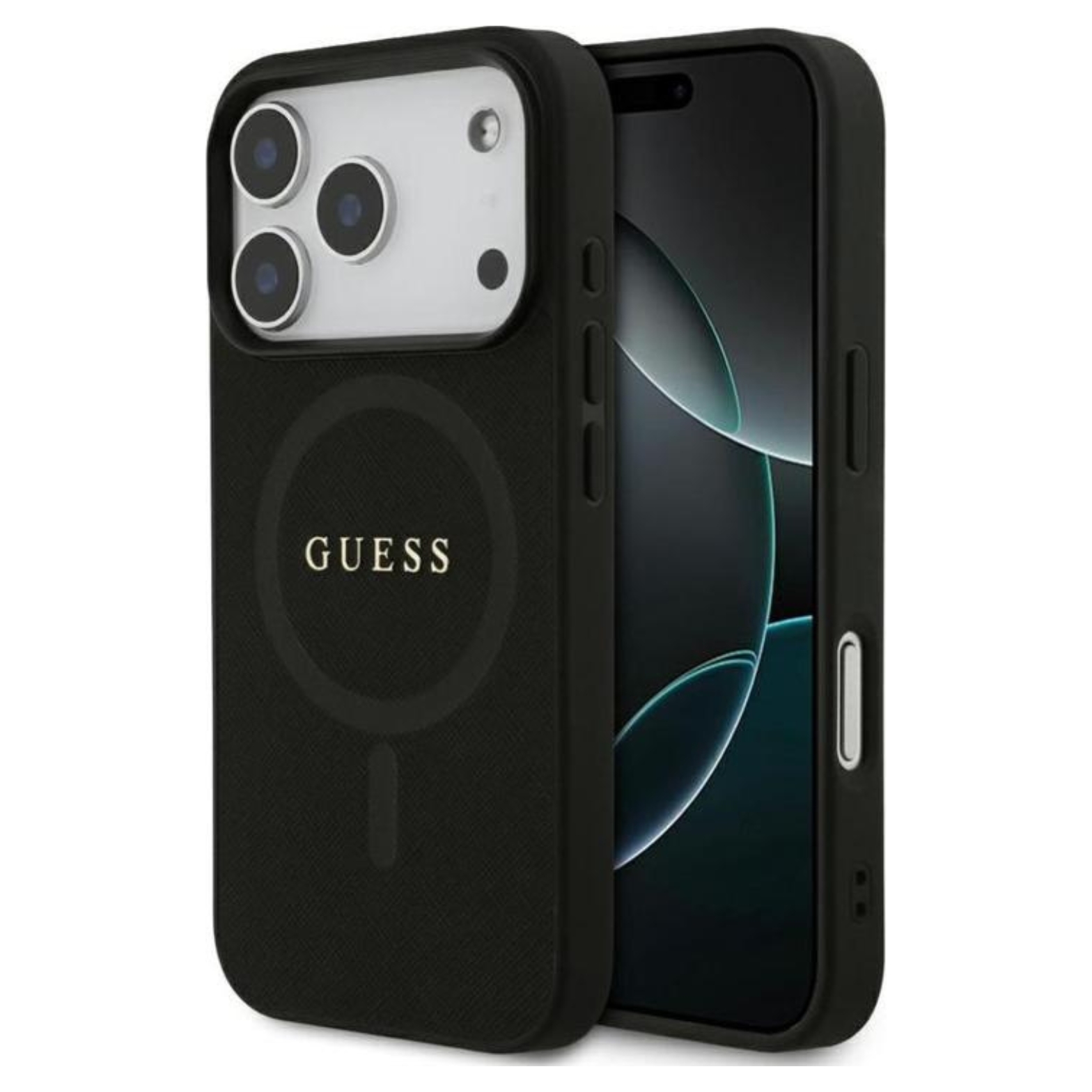 GUESS Калъф Apple iPhone 17 Pro Max, Saffiano Classic Logo MagSafe, черен - GUHMP17XPSAHMCK