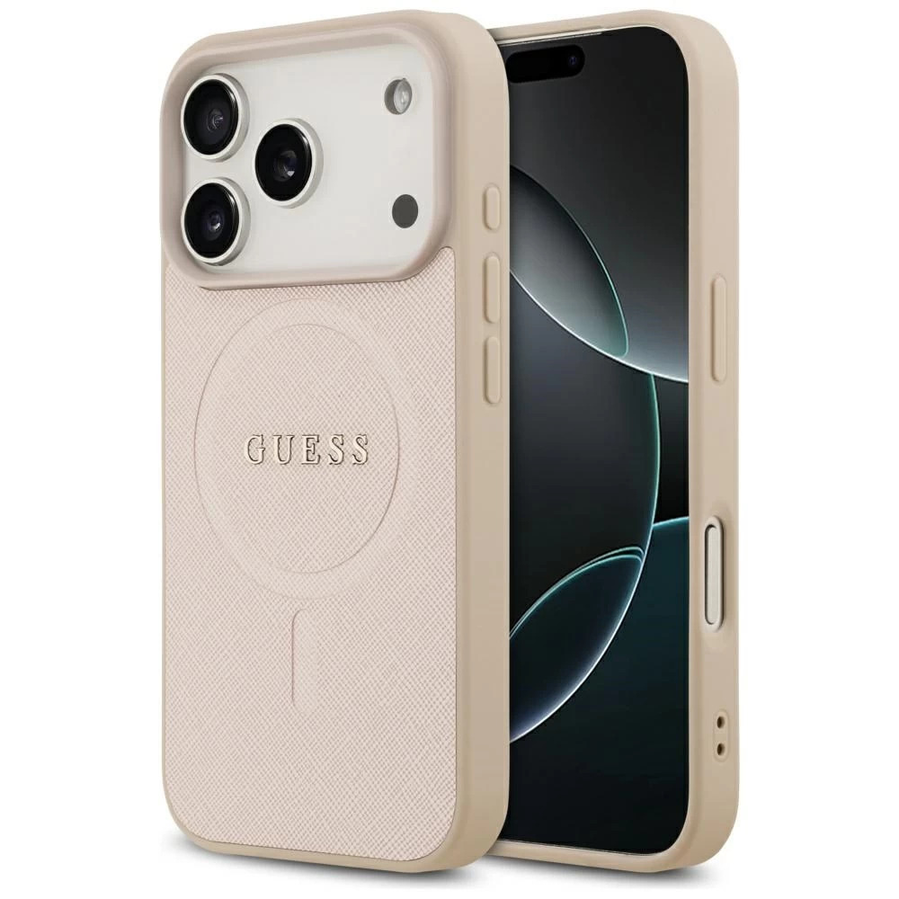 GUESS Калъф Apple iPhone 17 Pro, Saffiano Classic Logo MagSafe, розов - GUHMP17LPSAHMCP