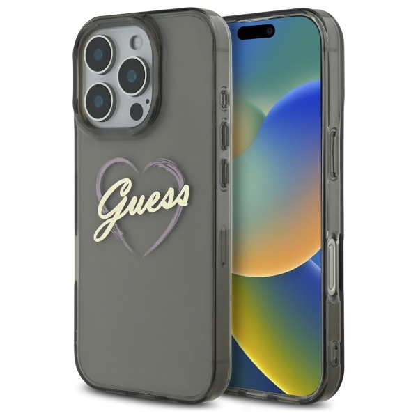 GUESS Калъф Apple iPhone 16 Pro Max, Hardcase IML Heart, черен - GUHCP16XHCHGSPK