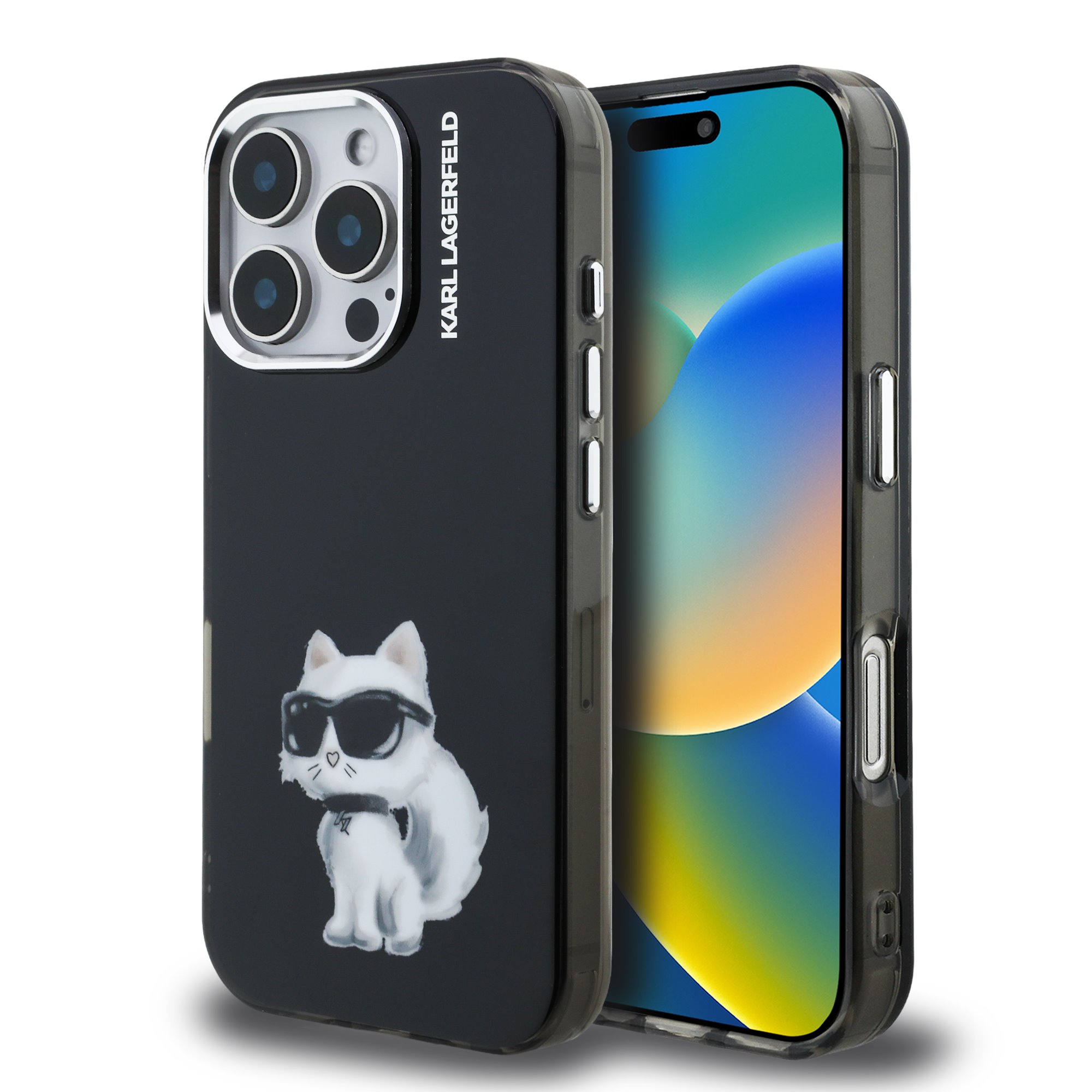 Karl Lagerfeld Калъф Apple iPhone 16 Pro, IML Aquarelle Choupette /черен/ - KLHCP16LHMCHAQK