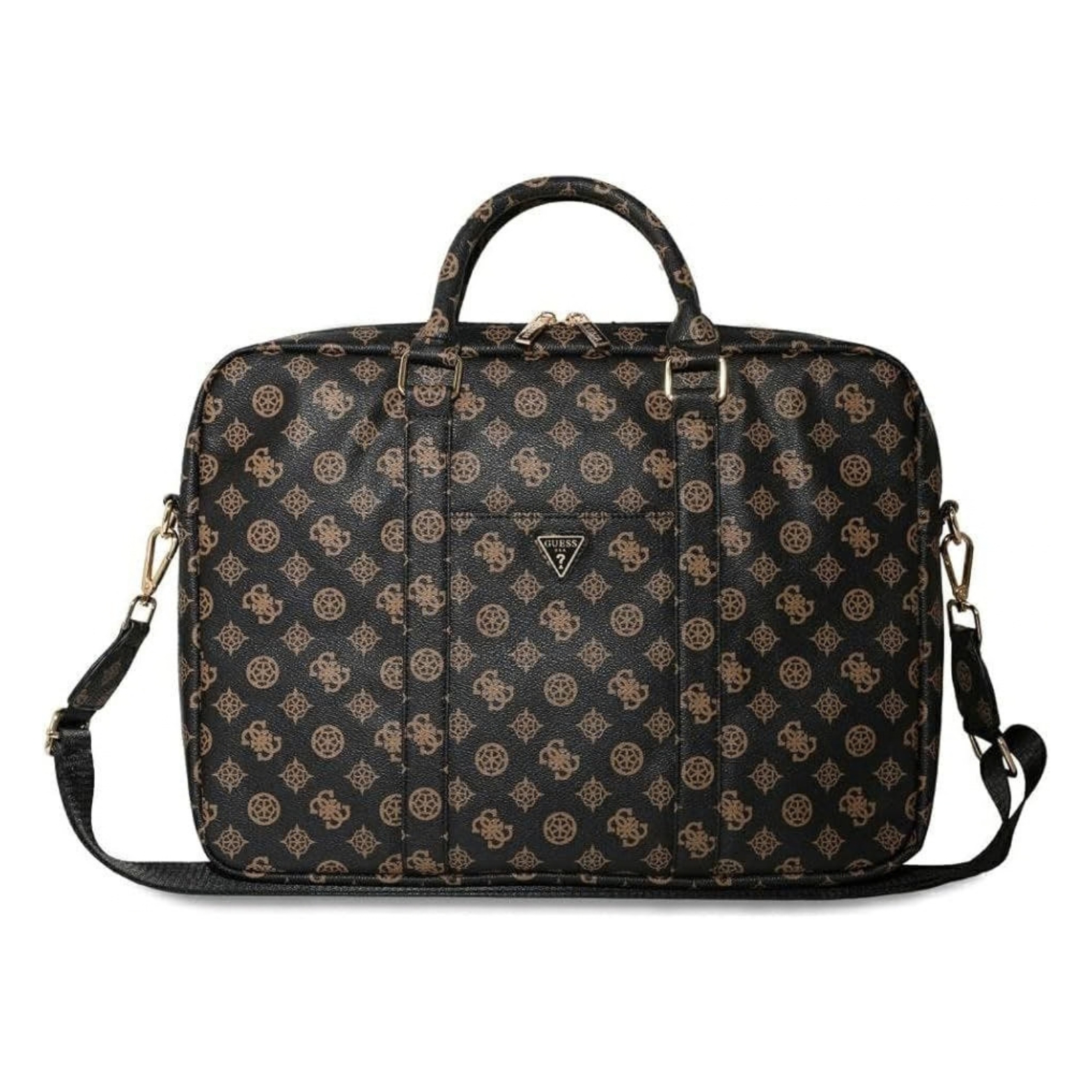 GUESS Чанта за лаптоп 16 inch, PU 4G Peony Front Pocket Zipper Triangle Logo /черен-кафяв/ - GUCB16PGPOSGNK