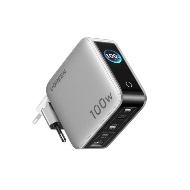 UGREEN 220V 100W, USB-A + 4xUSB-C, Nexode Pro Gan Smart display, GaN /сив/ - X773 / 65620B