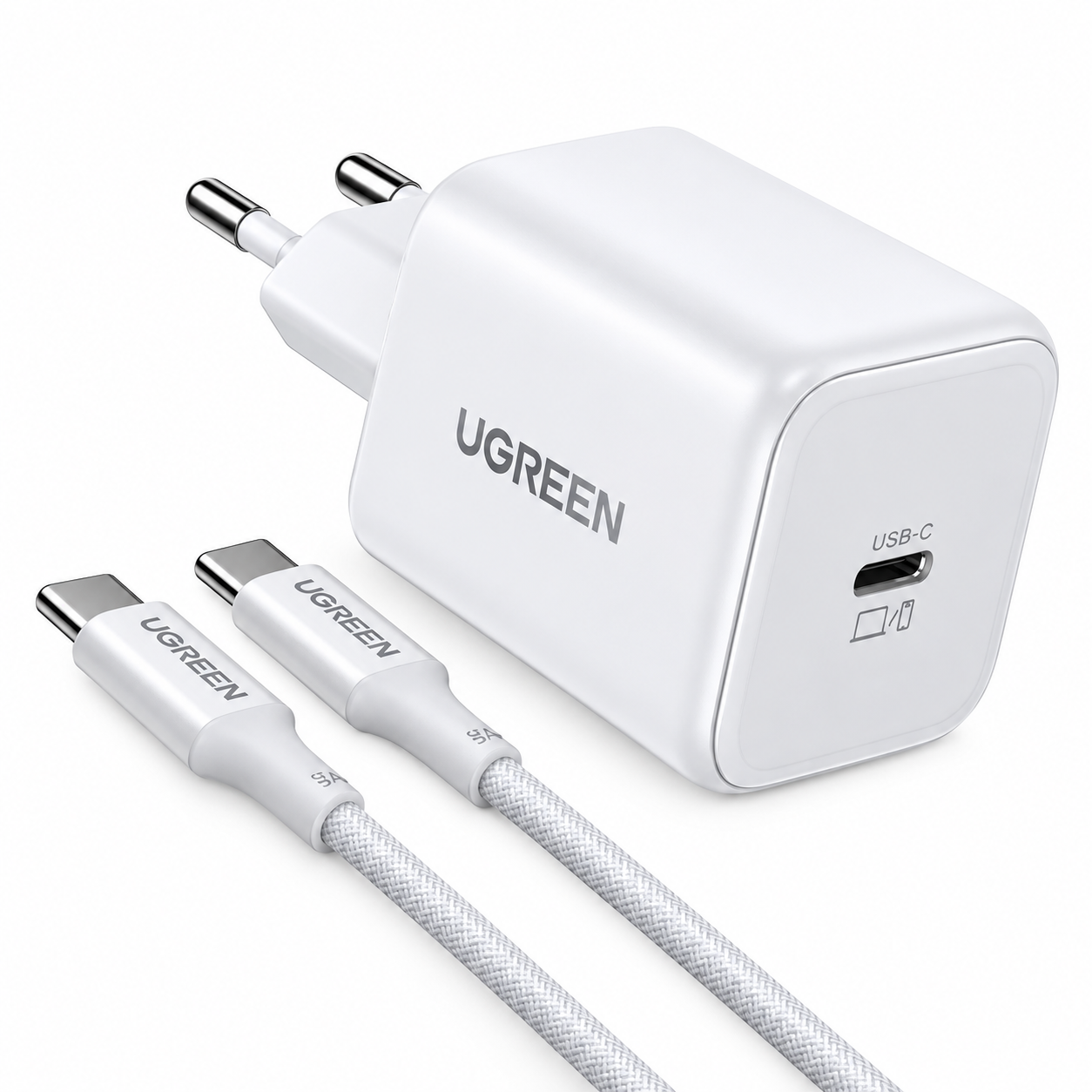 UGREEN 220V 45W, USB-C + кабел Type-C - Type-C, GaN /бял/ - X524 / 65055
