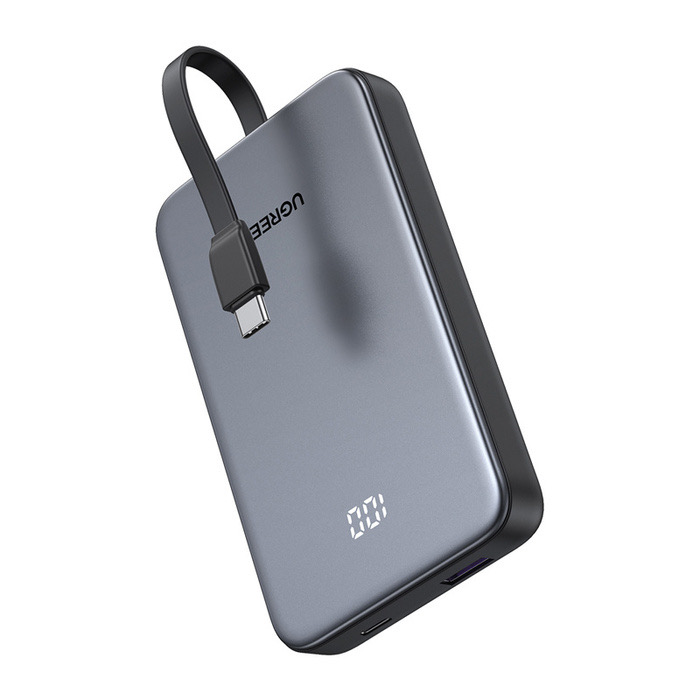 UGREEN Power Bank 10000 mAh, 20W, Вграден кабел Type-C /графит/ - PB526 / 75161B