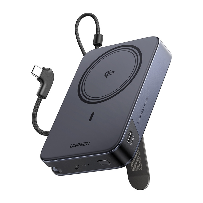 UGREEN Power Bank 10000 mAh 30W, Вграден кабел Type-C, Magnetic Wireless Qi2.0 /графит/ - PB568 / 65176B