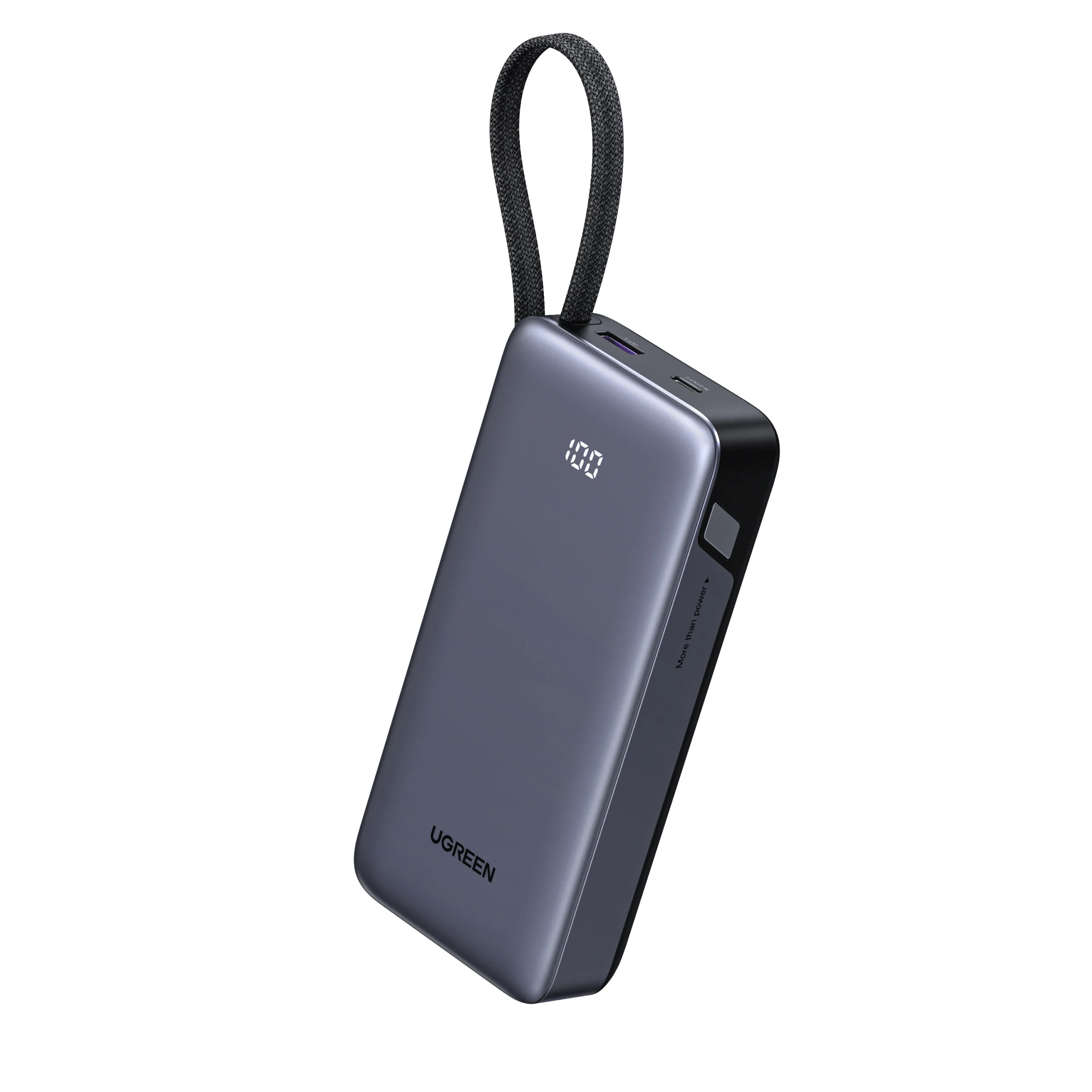 UGREEN Power Bank 20000 mAh 45W + вграден кабел Type-C - Type-C /сив/ - PB536 / 55988B