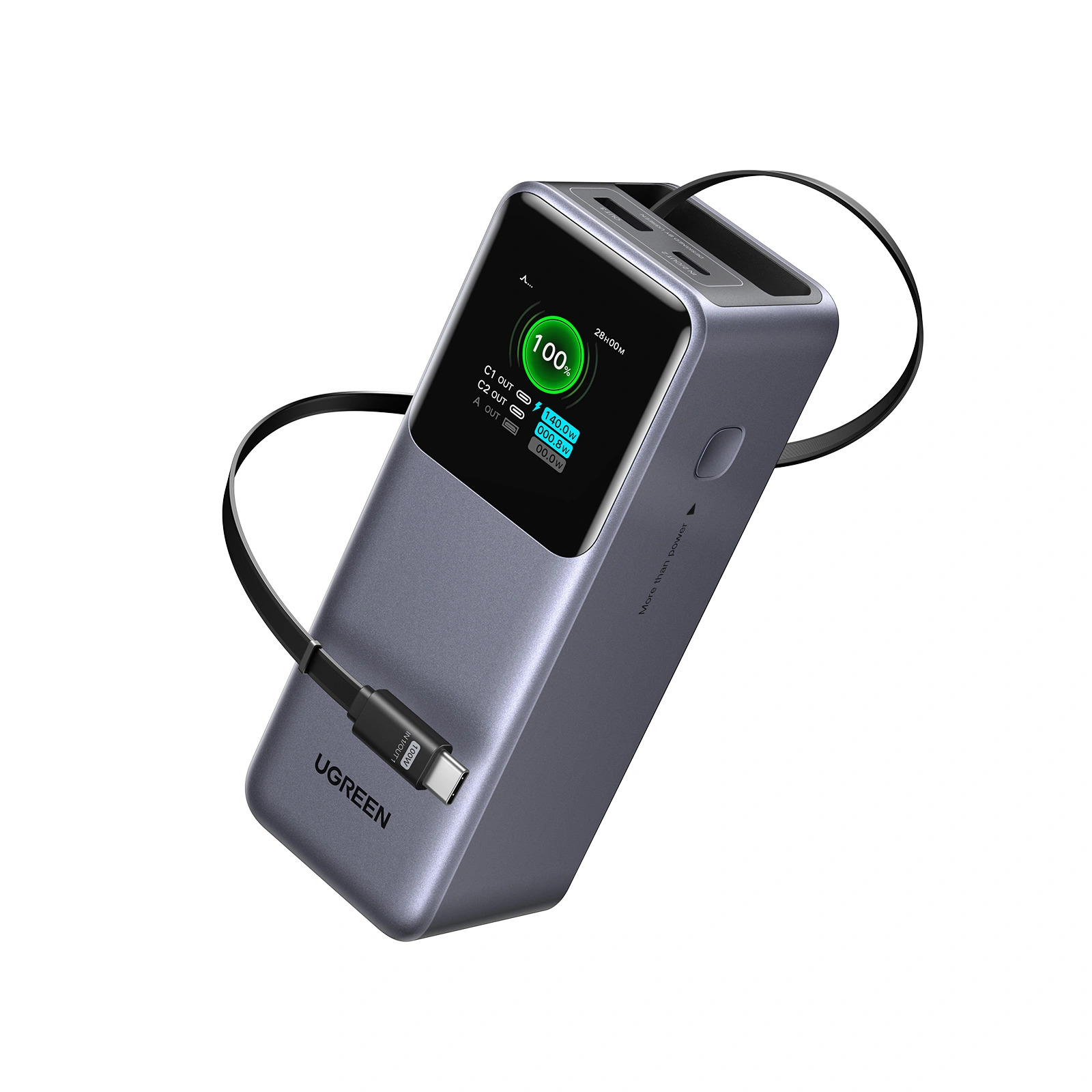 UGREEN Power Bank 20000 mAh 165W + вграден кабел Type-C - Type-C /сив/ - PB726 / 55987B