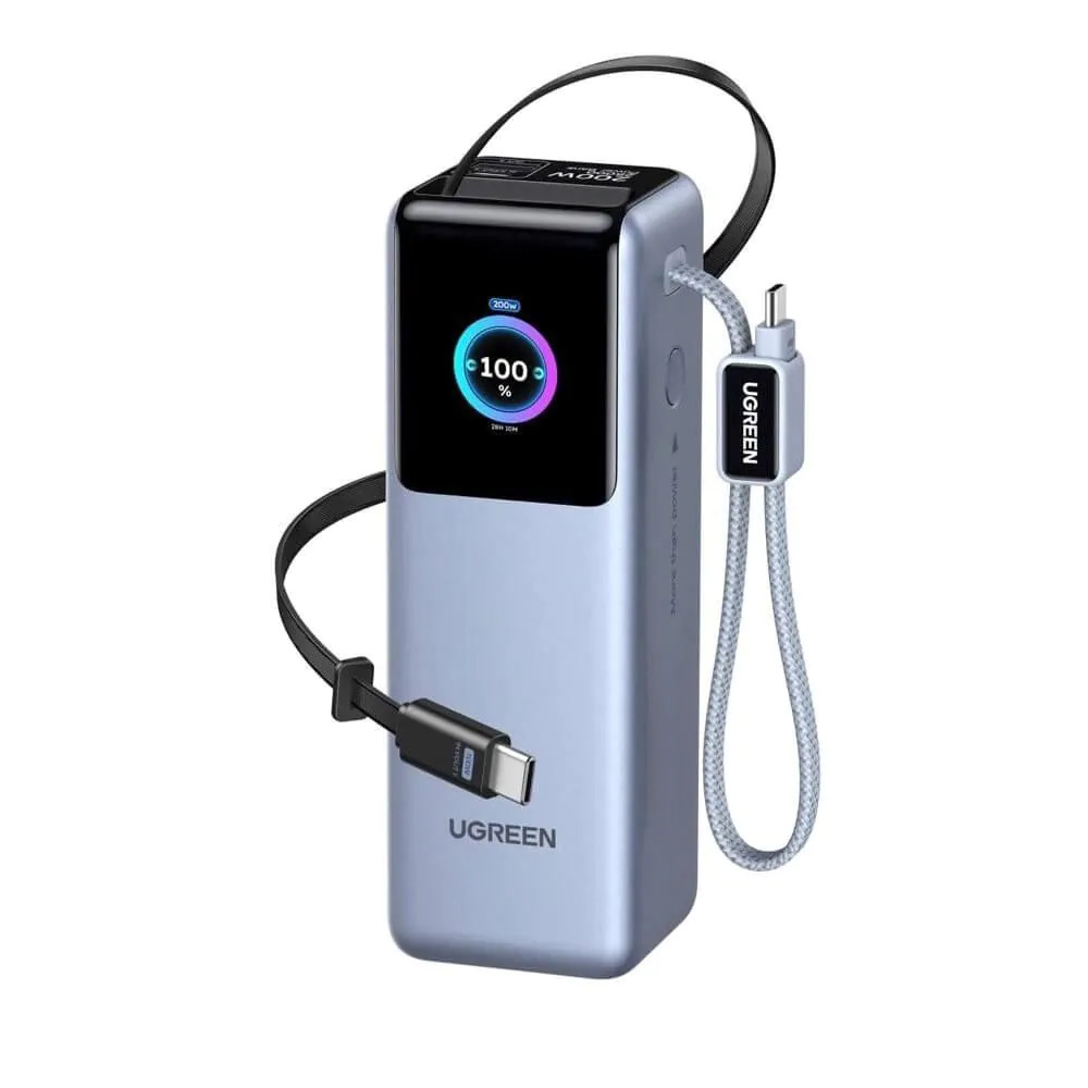 UGREEN Power Bank 25000 mAh 200W + 2 x вградени кабели C-C, Nexode /графит/ - PB728 / 75702B