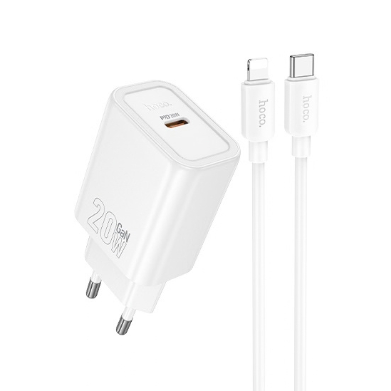HOCO 220V 20W, GaN, USB-C + кабел Type-C - Lightning, Gentle /бял/ - N60
