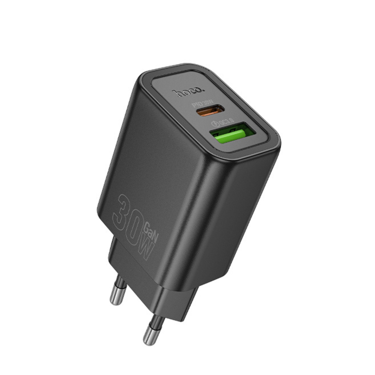 HOCO 220V 30W, GaN, USB-A + USB-C, Gentle /черен/ - N63