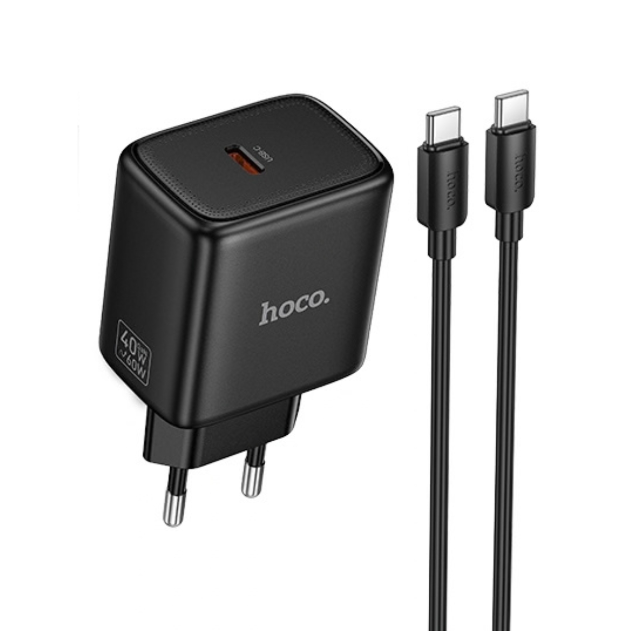 HOCO 220V 40W, GaN, USB-C + кабел Type-C - Type-C, Profit /черен/ - N83