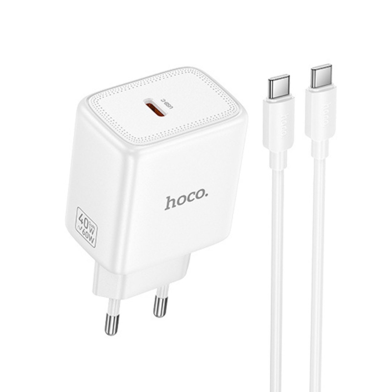 HOCO 220V 40W, GaN, USB-C + кабел Type-C - Type-C, Profit /бял/ - N83