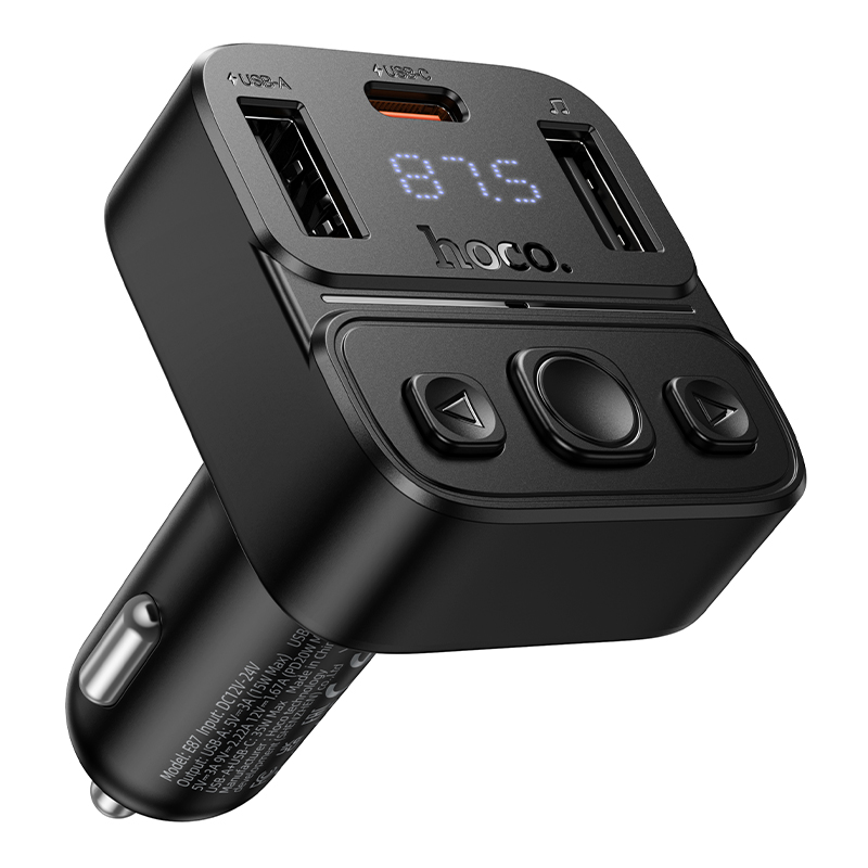 HOCO MP3 Wireless FM Transmitter 35W, PD, QC, USB-A + USB-C, USB-flash, FM, Delta /черен/ - E87