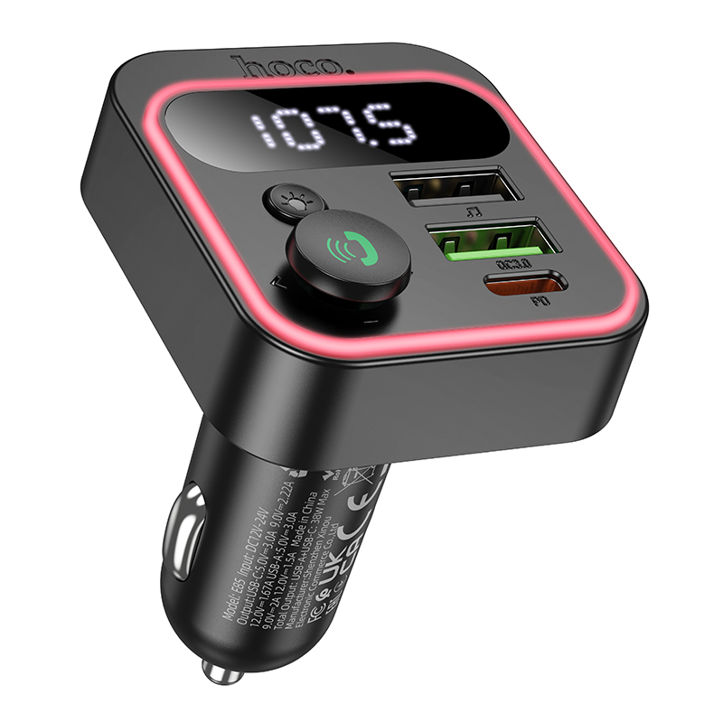HOCO MP3 Wireless FM Transmitter 38W, PD, QC, 2xUSB-A + USB-C, FM, USB-flash, Mic, Tiger /черен/ - E85