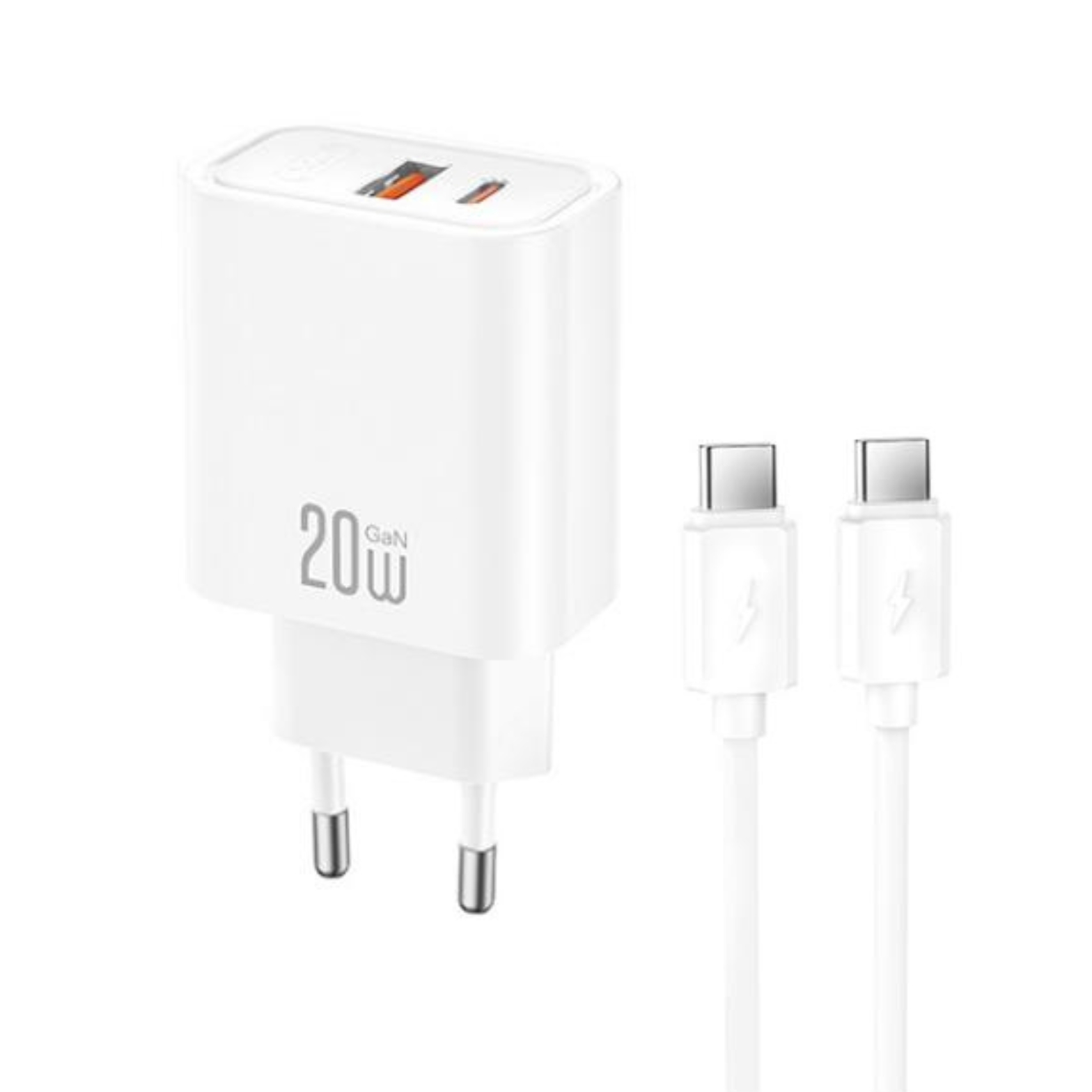 XO 220V 30W, USB-C + кабел Type-C - Type-C, GaN, EU сертифицирано /бял/ - CE42