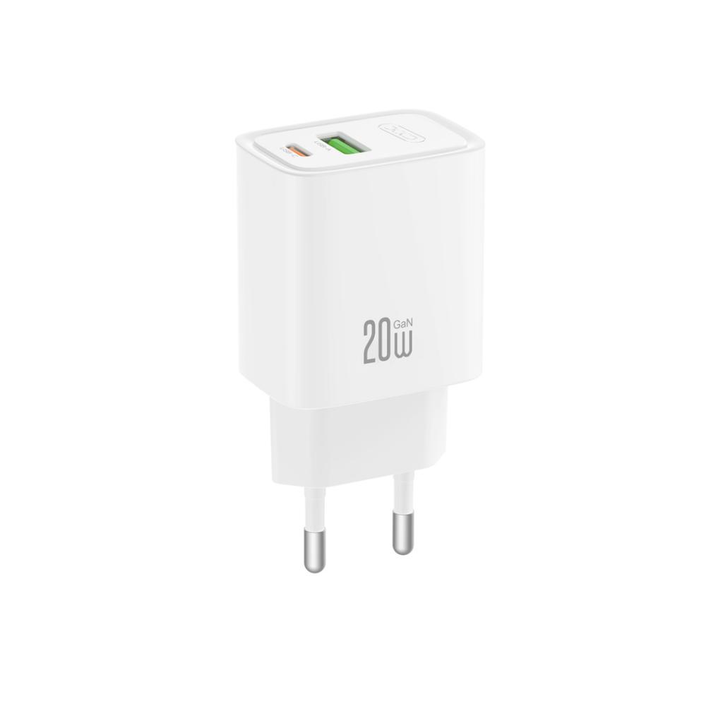 XO 220V 20W, USB-A + USB-C, GaN, EU сертифицирано /бял/ - CE52