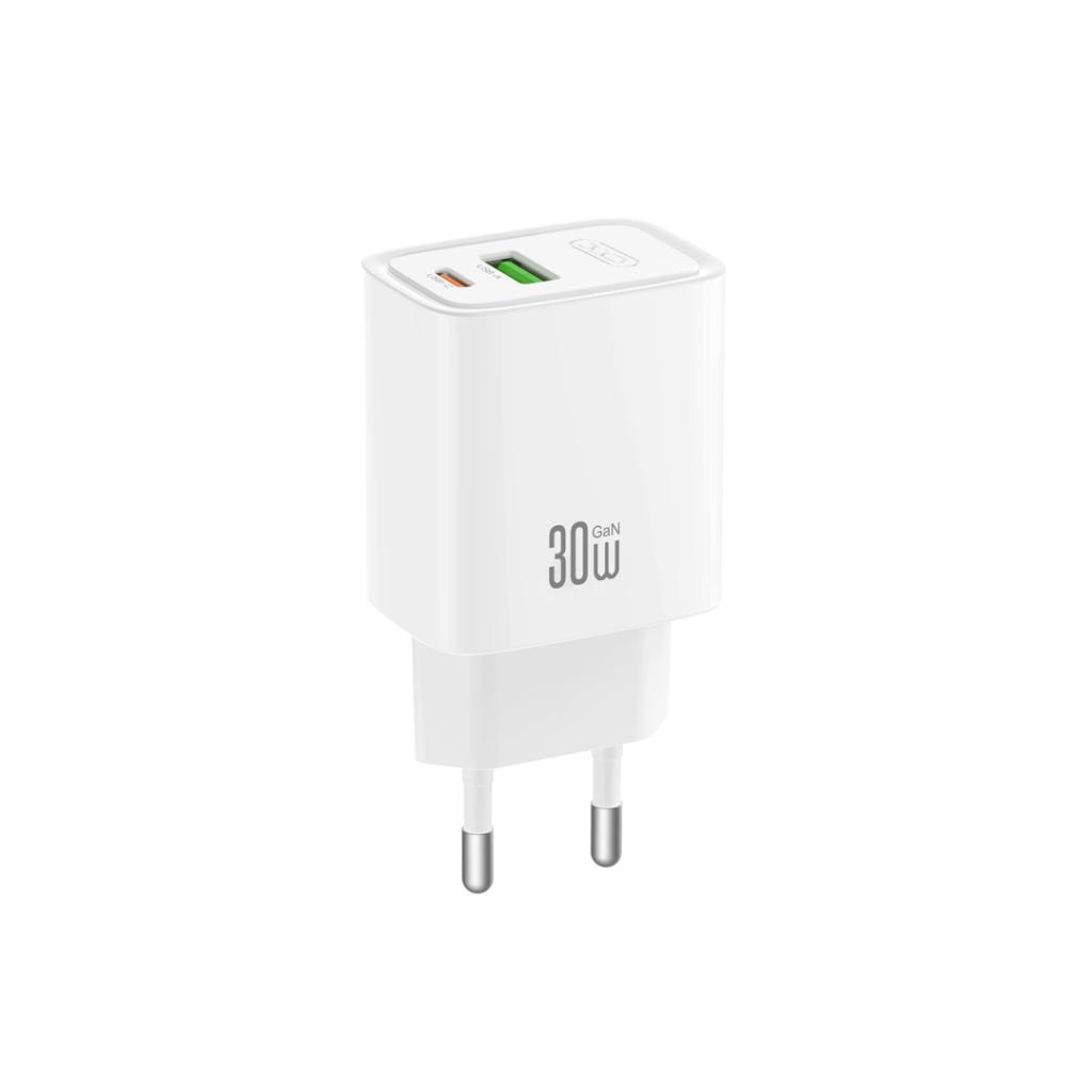 XO 220V 30W, USB-A + USB-C, GaN, EU сертифицирано /бял/ - CE54